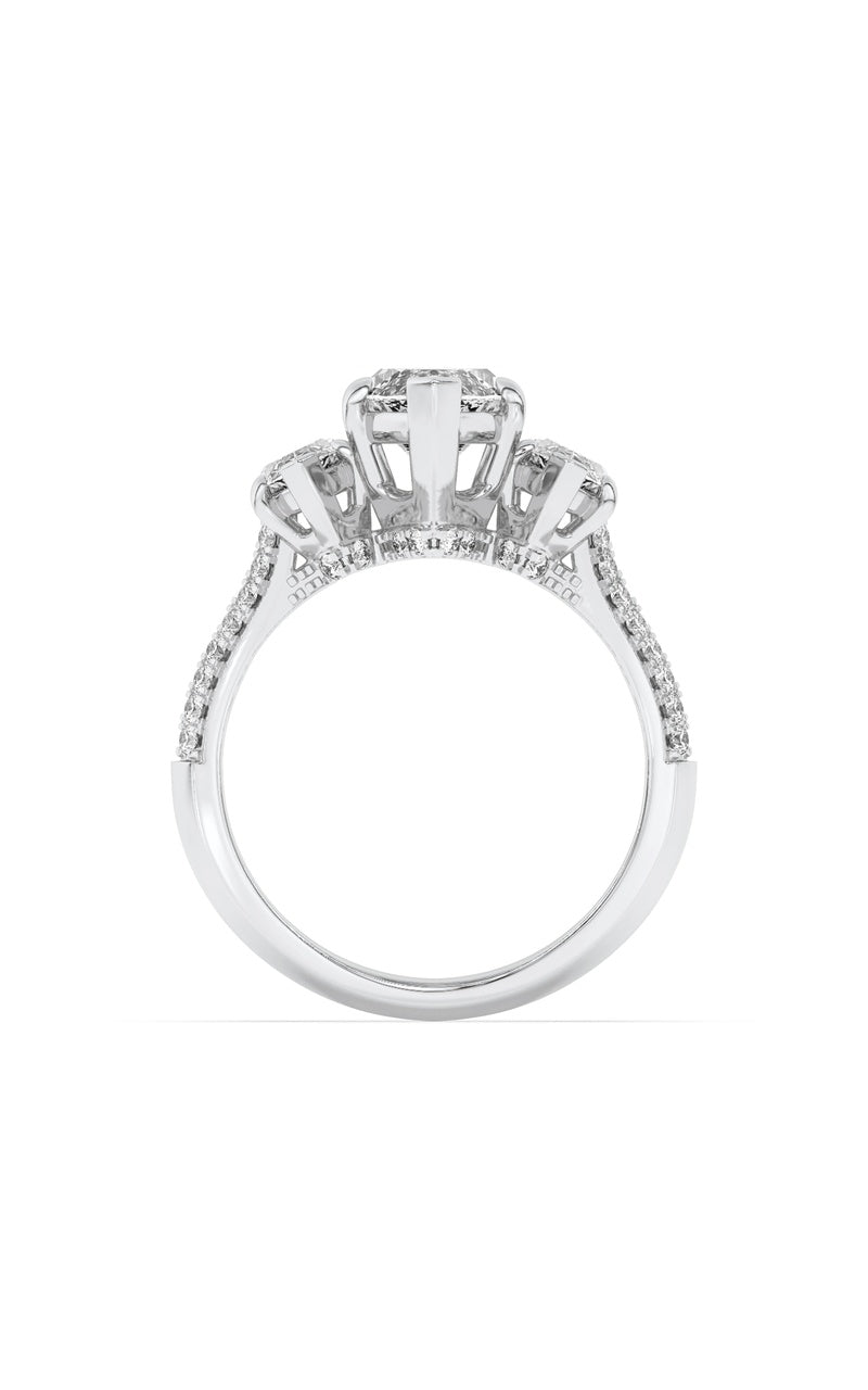 4CTW Marquise Shaped Lab Grown Diamond (G/VS) Three Stone Accented Engagement Ring in 14K Gold