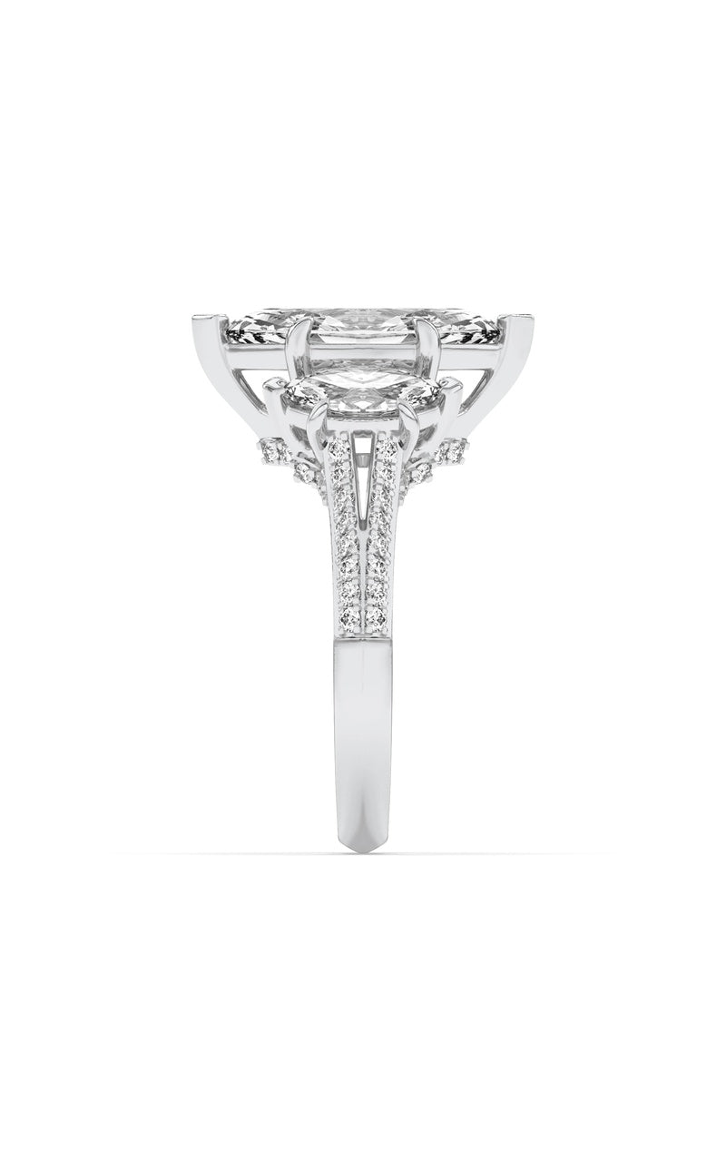 4CTW Marquise Shaped Lab Grown Diamond (G/VS) Three Stone Accented Engagement Ring in 14K Gold