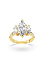 Load image into Gallery viewer, 4CTW Marquise Shaped Lab Grown Diamond (G/VS) Three Stone Accented Engagement Ring in 14K Gold
