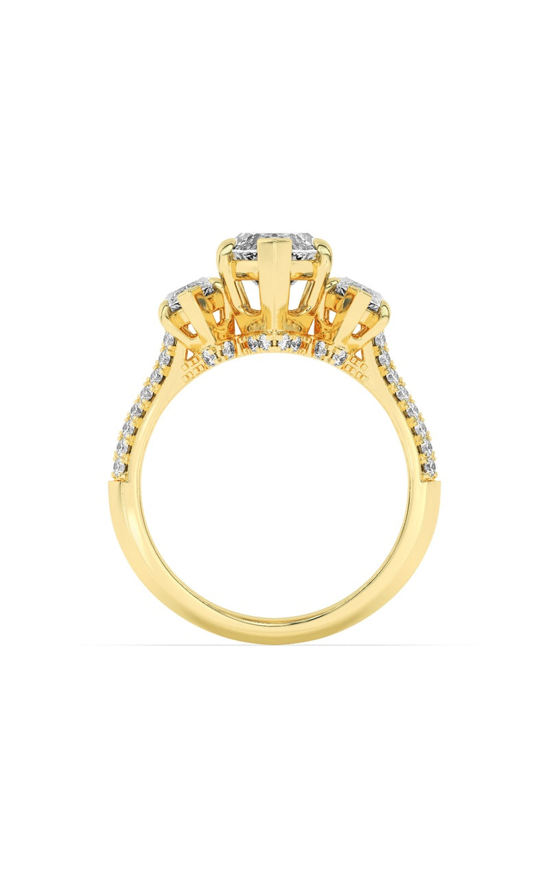 4CTW Marquise Shaped Lab Grown Diamond (G/VS) Three Stone Accented Engagement Ring in 14K Gold