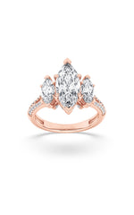 Load image into Gallery viewer, 4CTW Marquise Shaped Lab Grown Diamond (G/VS) Three Stone Accented Engagement Ring in 14K Gold
