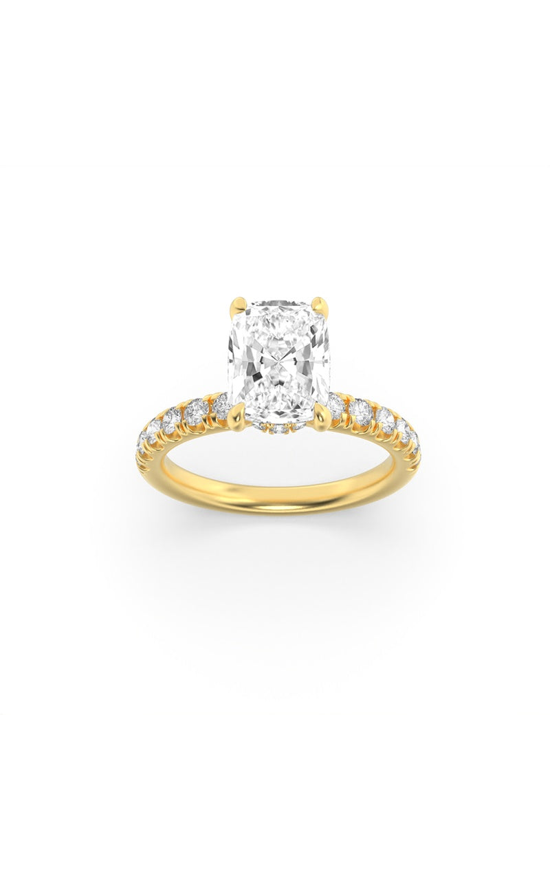 3CTW Elongated Cushion Shaped Lab Grown Diamond (F/VS) Classic Hidden Halo Accented Solitaire Engagement Ring in 14K Gold