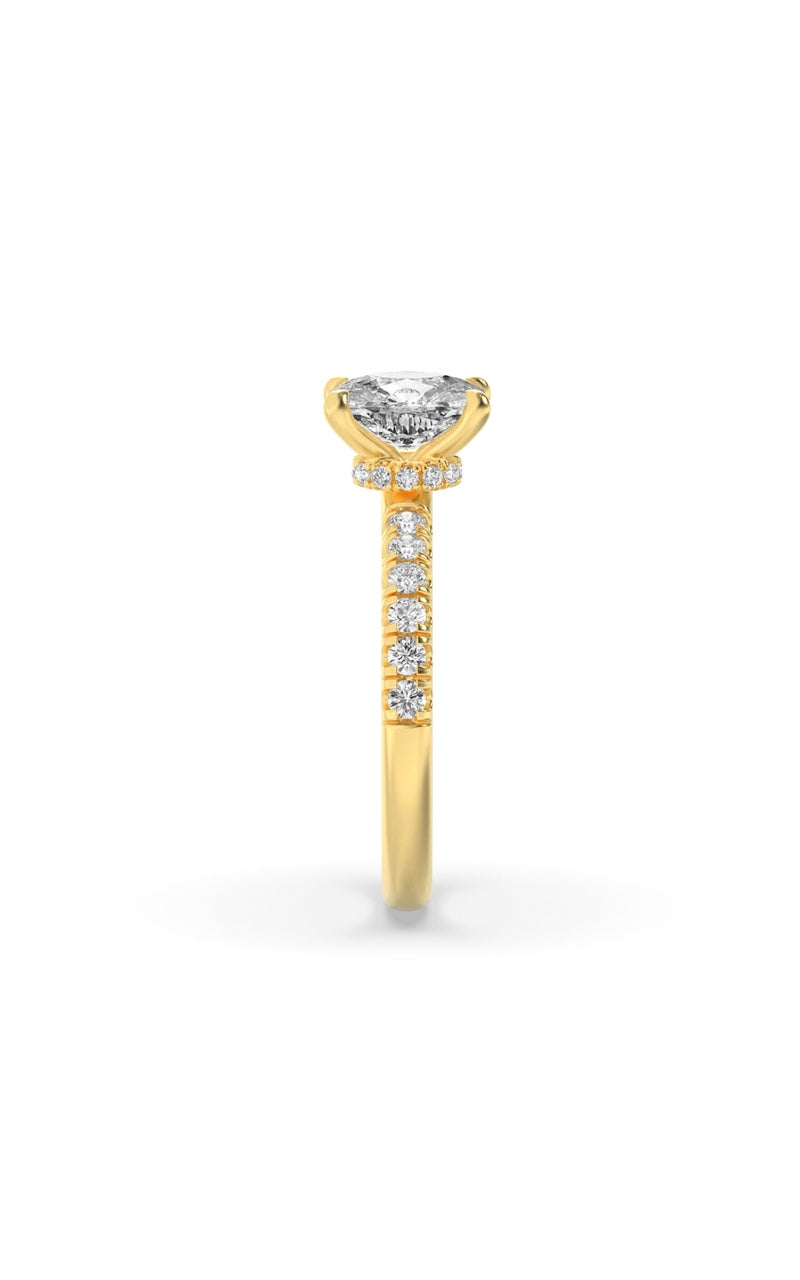 3CTW Elongated Cushion Shaped Lab Grown Diamond (F/VS) Classic Hidden Halo Accented Solitaire Engagement Ring in 14K Gold