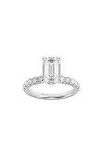 Load image into Gallery viewer, 2CTW Emerald Shaped Lab Grown Diamond (G/VS) Hidden Halo Accented Ring in 14K Gold
