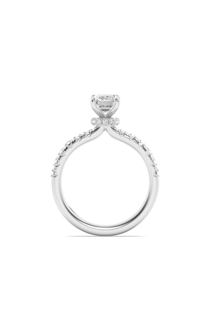 2CTW Emerald Shaped Lab Grown Diamond (G/VS) Hidden Halo Accented Ring in 14K Gold