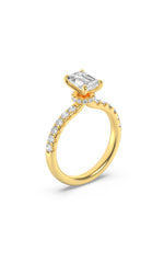 Load image into Gallery viewer, 2CTW Emerald Shaped Lab Grown Diamond (G/VS) Hidden Halo Accented Ring in 14K Gold
