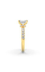 Load image into Gallery viewer, 2CTW Emerald Shaped Lab Grown Diamond (G/VS) Hidden Halo Accented Ring in 14K Gold
