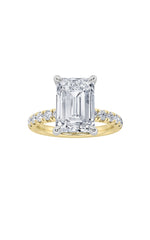 Load image into Gallery viewer, 2CTW Emerald Shaped Lab Grown Diamond (G/VS) Hidden Halo Accented Ring in 14K Gold

