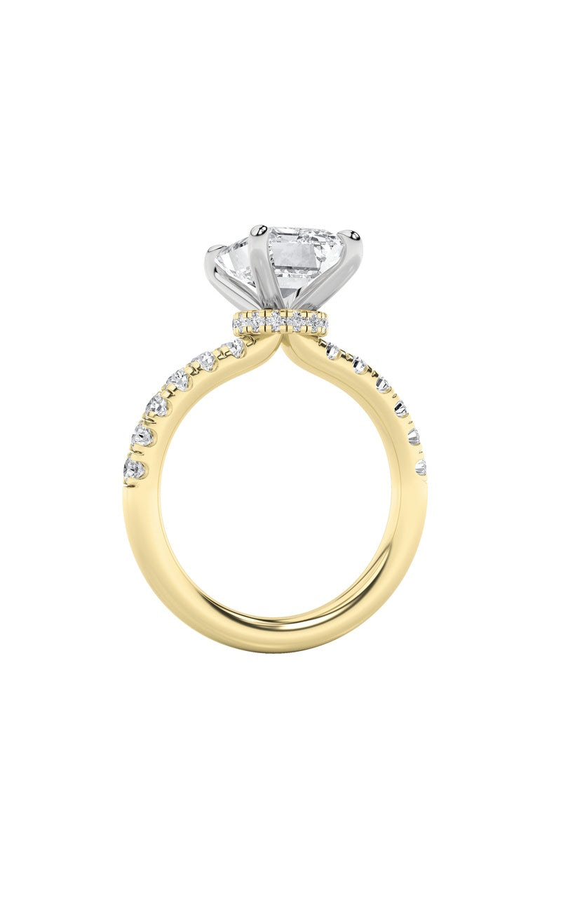 2CTW Emerald Shaped Lab Grown Diamond (G/VS) Hidden Halo Accented Ring in 14K Gold