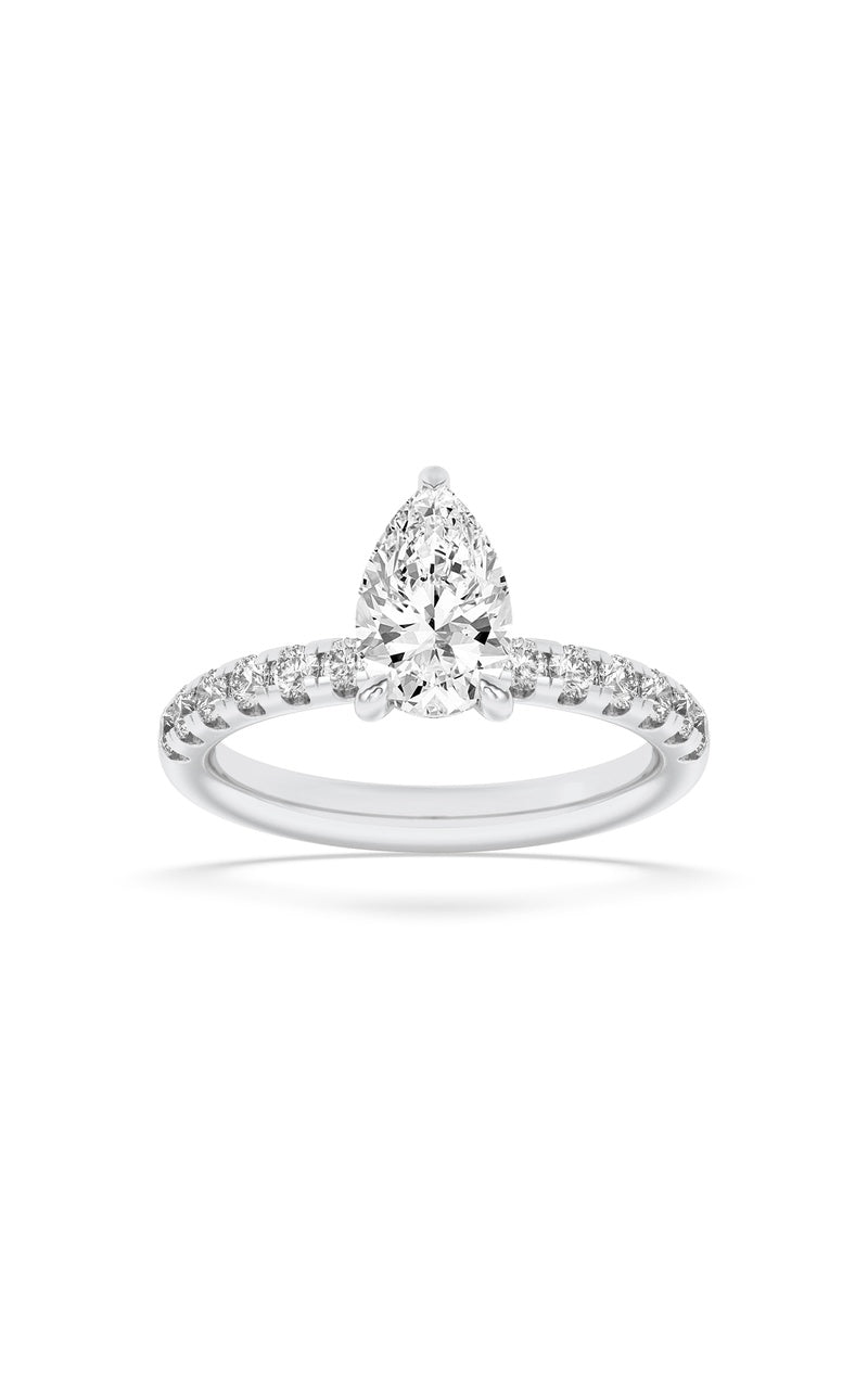 2CTW Pear Shaped Lab Grown Diamond (F/VS) Hidden Halo Accented Ring in 14K Gold