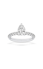 Load image into Gallery viewer, 2CTW Pear Shaped Lab Grown Diamond (F/VS) Hidden Halo Accented Ring in 14K Gold
