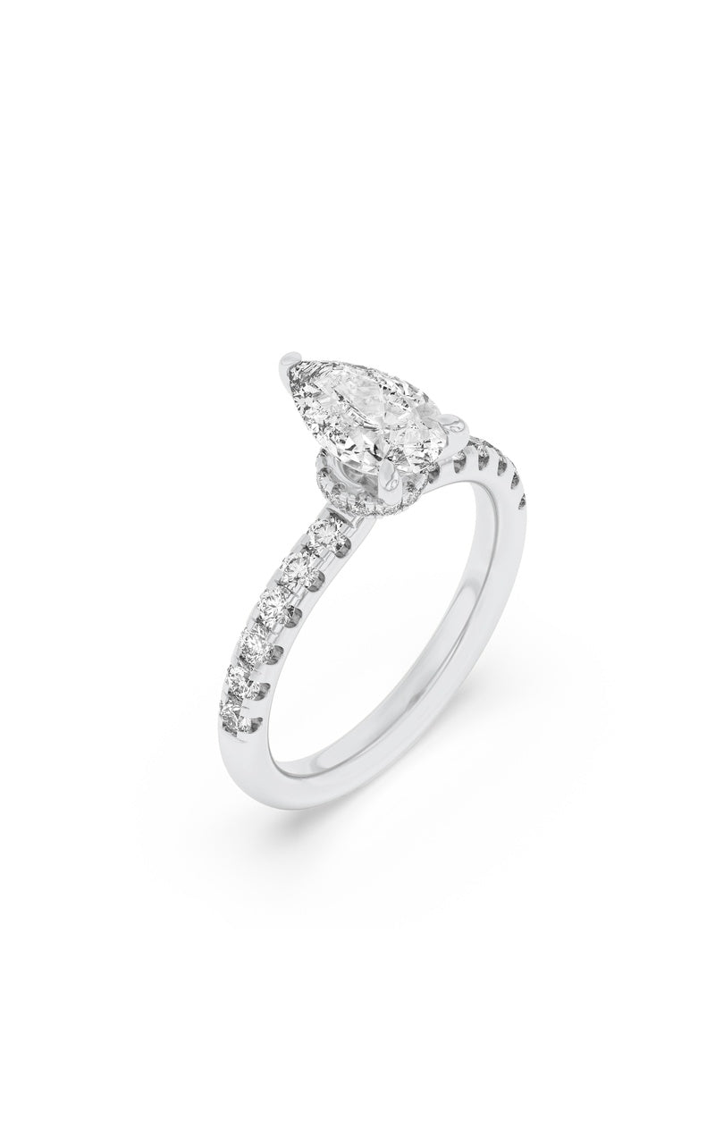 2CTW Pear Shaped Lab Grown Diamond (F/VS) Hidden Halo Accented Ring in 14K Gold