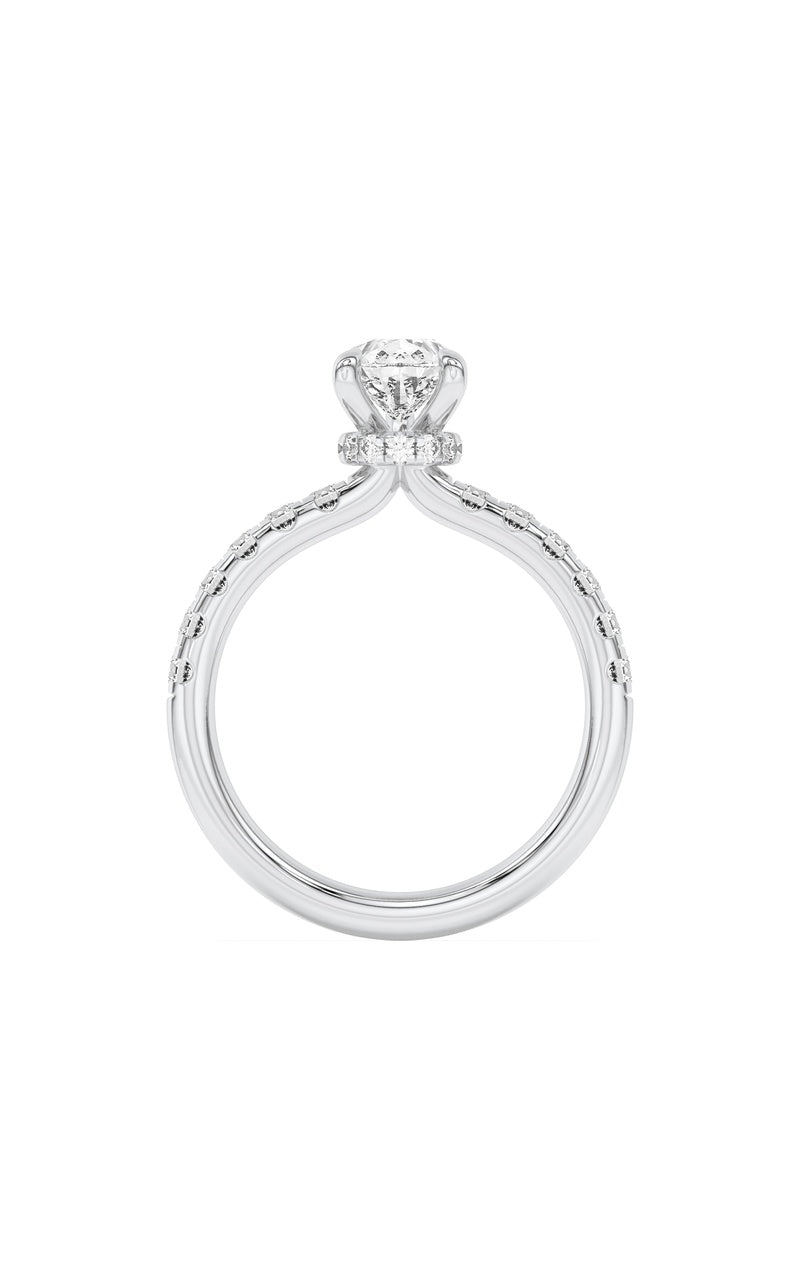 2CTW Pear Shaped Lab Grown Diamond (F/VS) Hidden Halo Accented Ring in 14K Gold