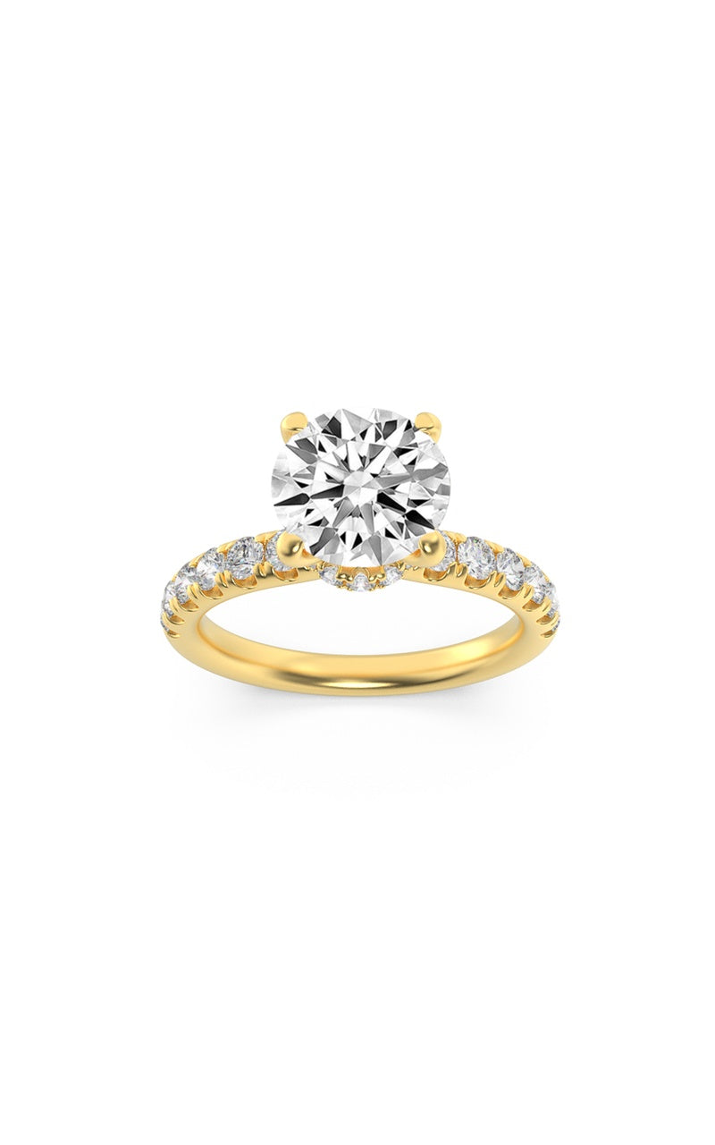 1.5CTW Round Shaped Lab Grown Diamond (F/VS) Hidden Halo Accented Ring in 14K Gold