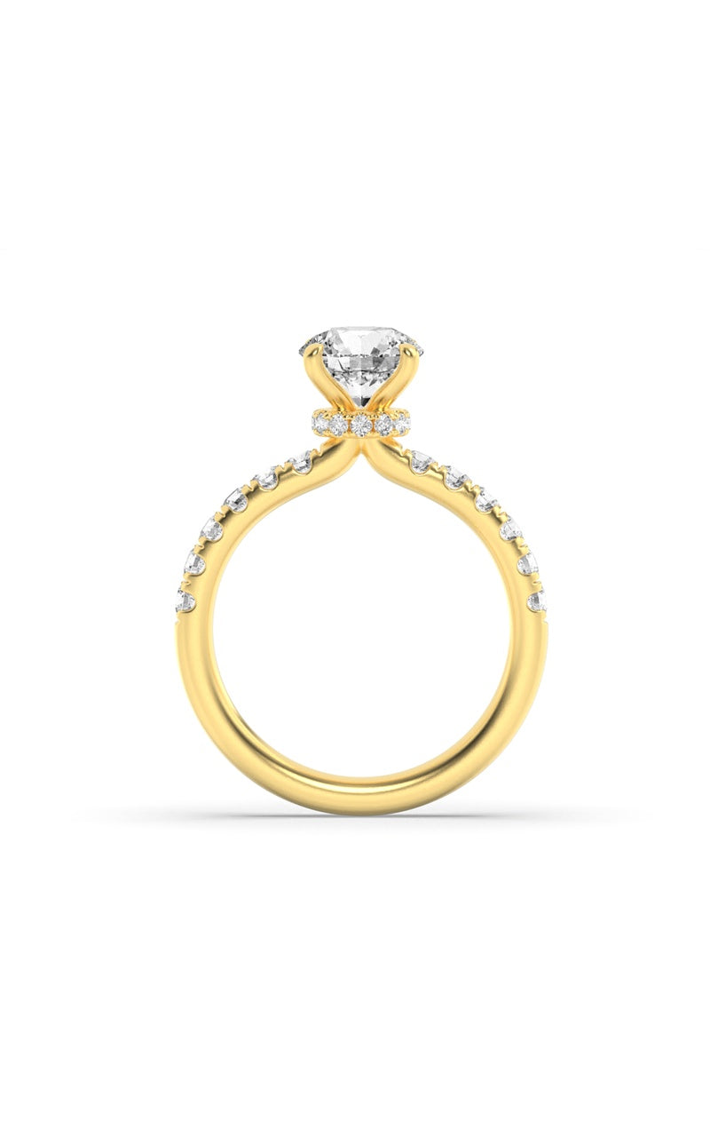 1.5CTW Round Shaped Lab Grown Diamond (F/VS) Hidden Halo Accented Ring in 14K Gold