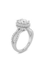 Load image into Gallery viewer, 2CTW Oval Shaped Lab Grown Diamond (F/VS) Split Shank Halo Accented Engagement Ring in 14K Gold
