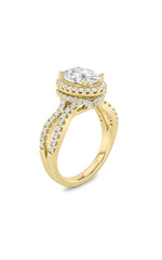 Load image into Gallery viewer, 2CTW Oval Shaped Lab Grown Diamond (F/VS) Split Shank Halo Accented Engagement Ring in 14K Gold
