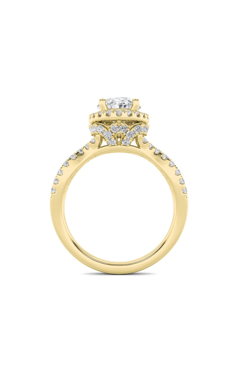 2CTW Oval Shaped Lab Grown Diamond (F/VS) Split Shank Halo Accented Engagement Ring in 14K Gold