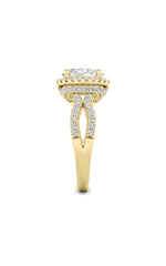 Load image into Gallery viewer, 2CTW Oval Shaped Lab Grown Diamond (F/VS) Split Shank Halo Accented Engagement Ring in 14K Gold
