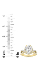 Load image into Gallery viewer, 2CTW Oval Shaped Lab Grown Diamond (F/VS) Split Shank Halo Accented Engagement Ring in 14K Gold

