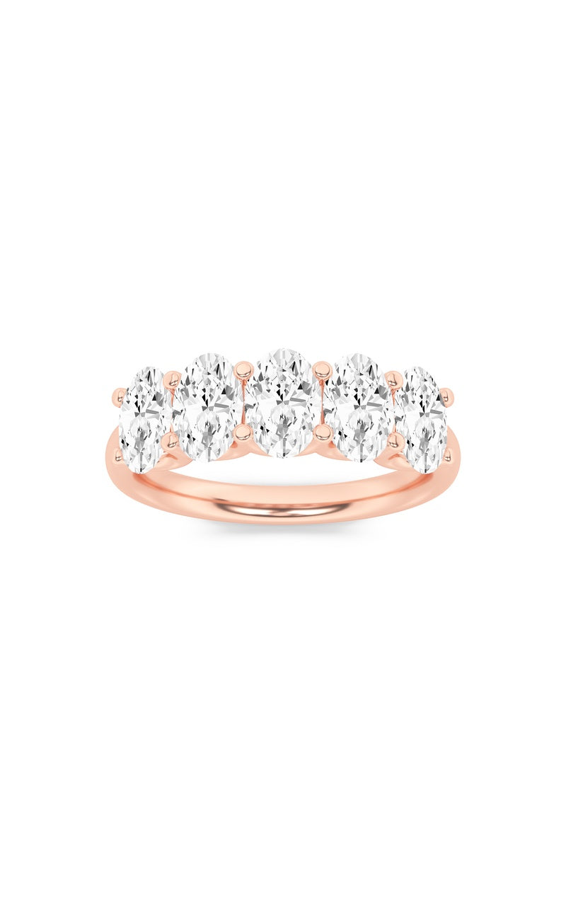 2CTW Oval Shaped Lab Grown Diamond (F/VS) Five Stone Band Ring in 14K Gold
