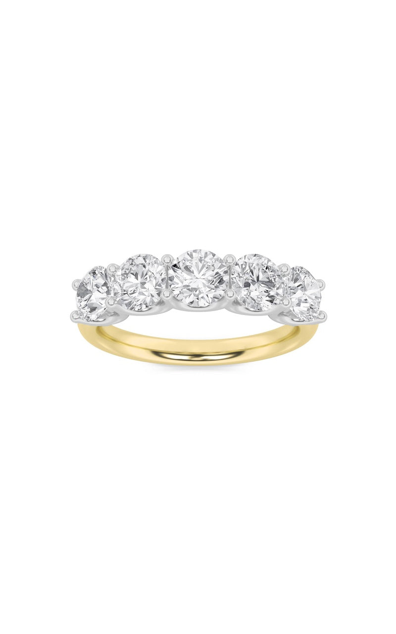 2CTW Round Shaped Lab Grown Diamond (F/VS) Five Stone Band Ring in 14K Gold