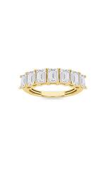 Load image into Gallery viewer, 3CTW Emerald Shaped Lab Grown Diamond (F/VS) Seven Stone Band Ring in 14K Gold
