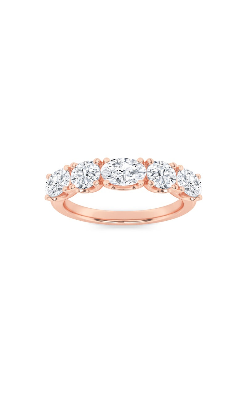 2CTW Oval Shaped Lab Grown Diamond (F/VVS) Five Stone Band Ring in 14K Gold