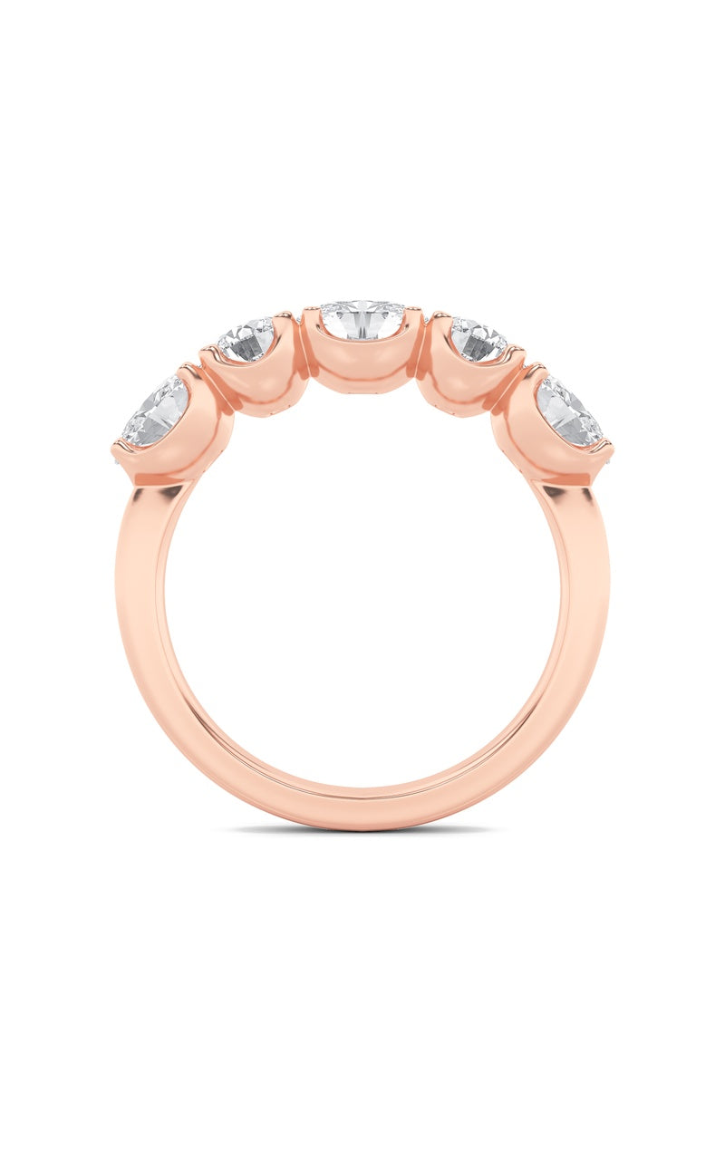 2CTW Oval Shaped Lab Grown Diamond (F/VVS) Five Stone Band Ring in 14K Gold