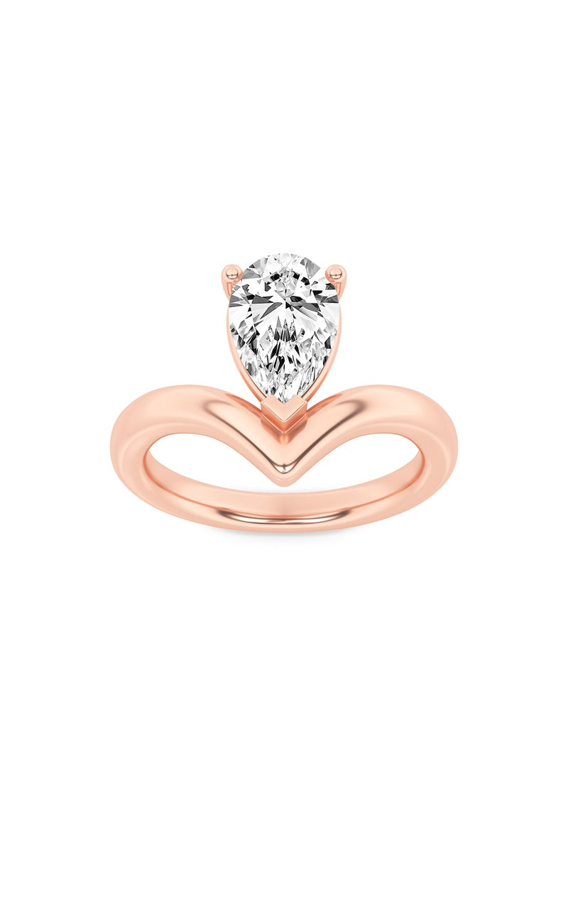 1.5CTW Pear Shaped Lab Grown Diamond (F/VS) Chevron Solitaire Engagement Ring in 14K Gold