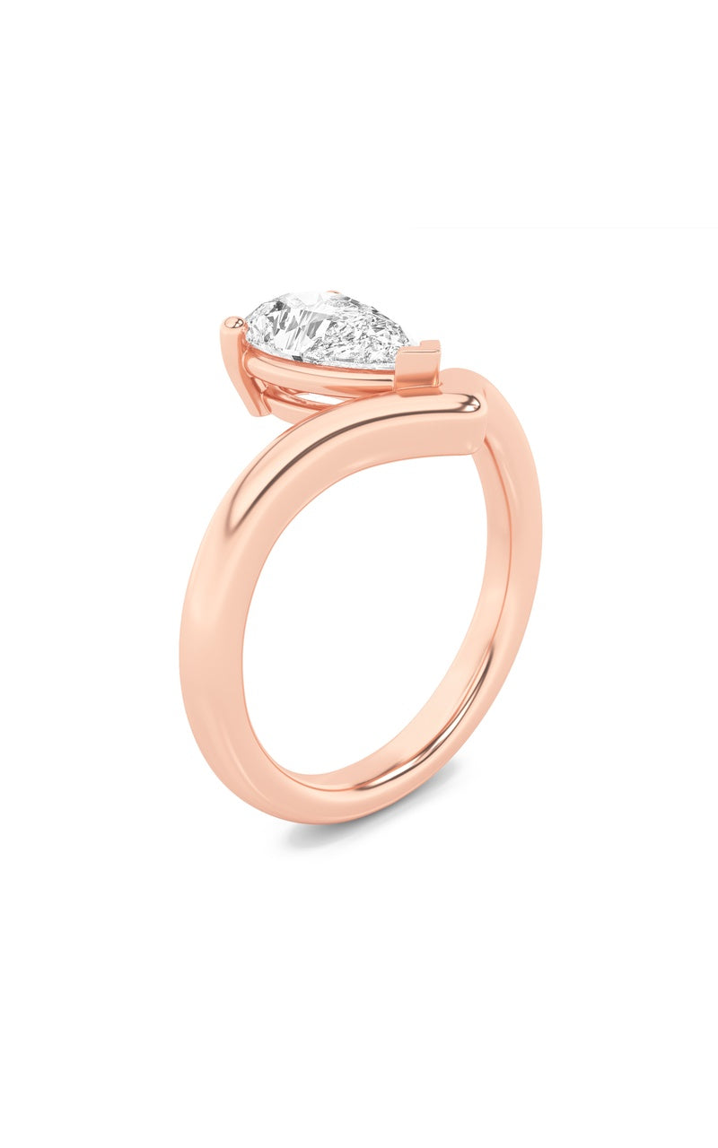 1.5CTW Pear Shaped Lab Grown Diamond (F/VS) Chevron Solitaire Engagement Ring in 14K Gold