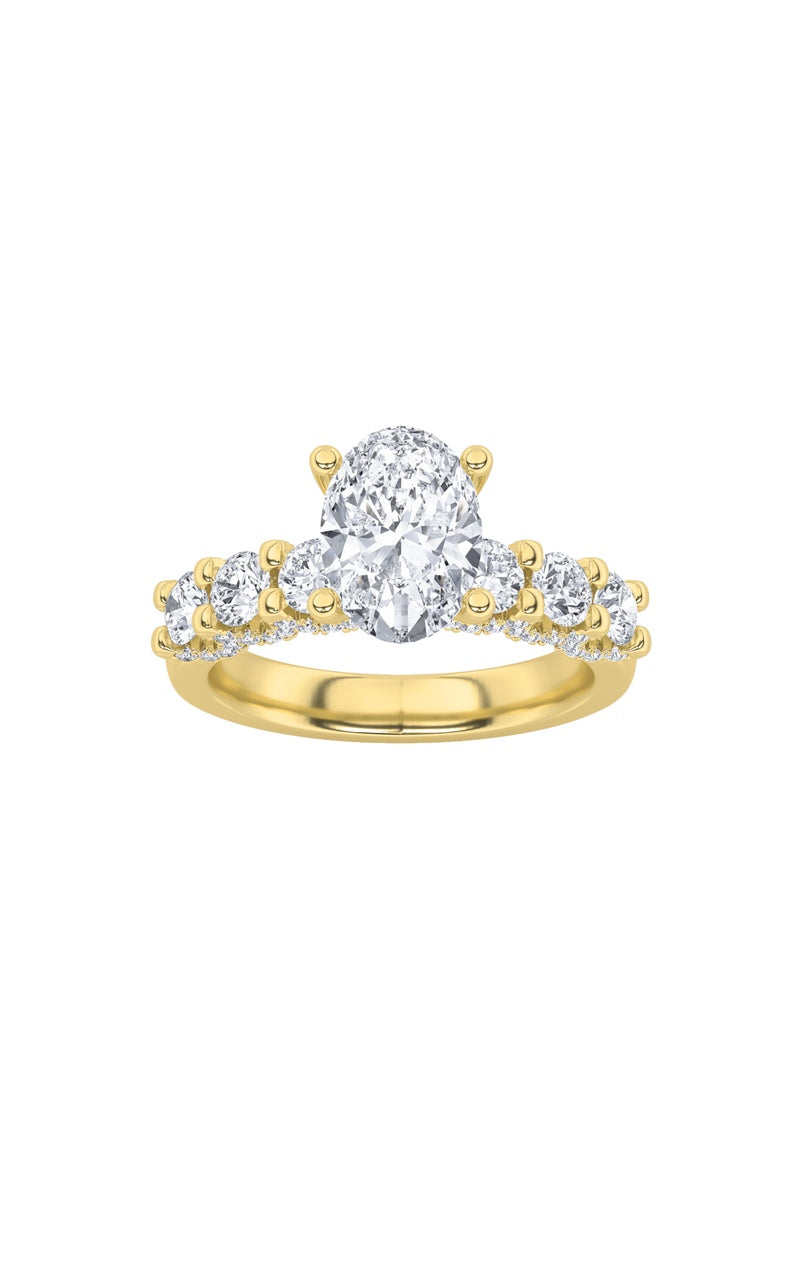 2.5CTW Oval Shaped Lab Grown Diamond (G/VS) Accented Double Halo Set of Band and Ring in 14K Gold