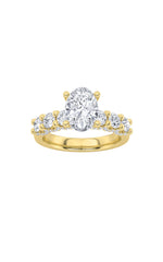 Load image into Gallery viewer, 2.5CTW Oval Shaped Lab Grown Diamond (G/VS) Accented Double Halo Set of Band and Ring in 14K Gold
