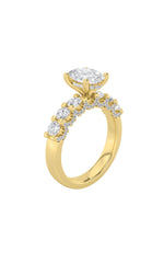 Load image into Gallery viewer, 2.5CTW Oval Shaped Lab Grown Diamond (G/VS) Accented Double Halo Set of Band and Ring in 14K Gold
