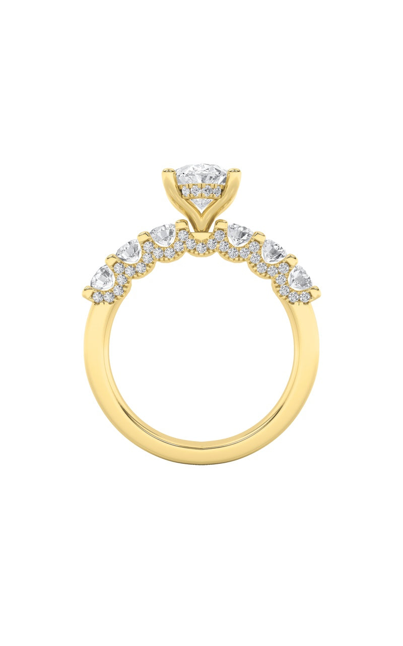 2.5CTW Oval Shaped Lab Grown Diamond (G/VS) Accented Double Halo Set of Band and Ring in 14K Gold