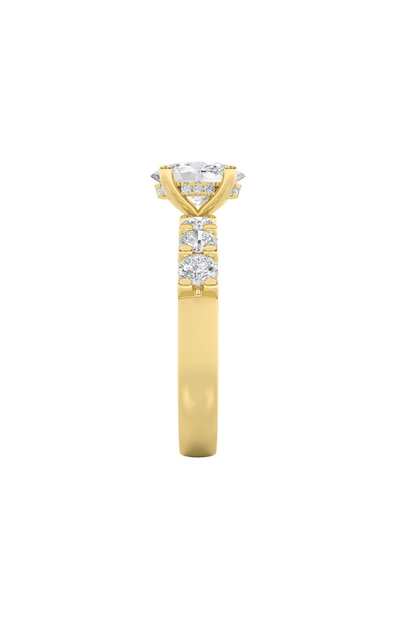 2.5CTW Oval Shaped Lab Grown Diamond (G/VS) Accented Double Halo Set of Band and Ring in 14K Gold