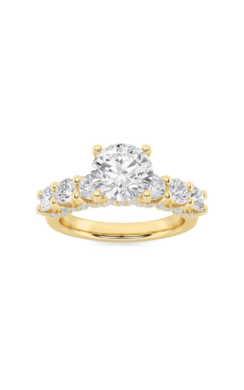2.5CTW Round Shaped Lab Grown Diamond (F/VS) Accented Double Halo Set of Band and  Ring in 14K Gold