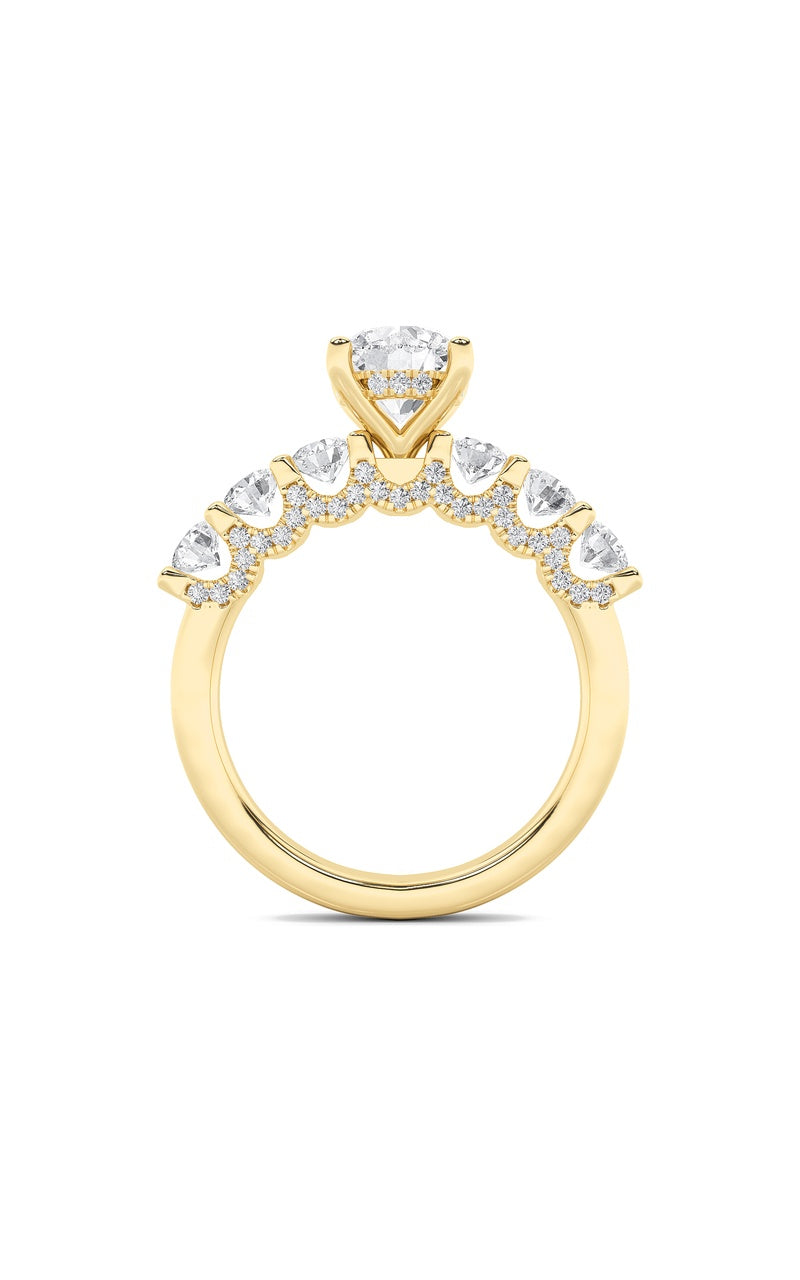 2.5CTW Round Shaped Lab Grown Diamond (F/VS) Accented Double Halo Set of Band and  Ring in 14K Gold