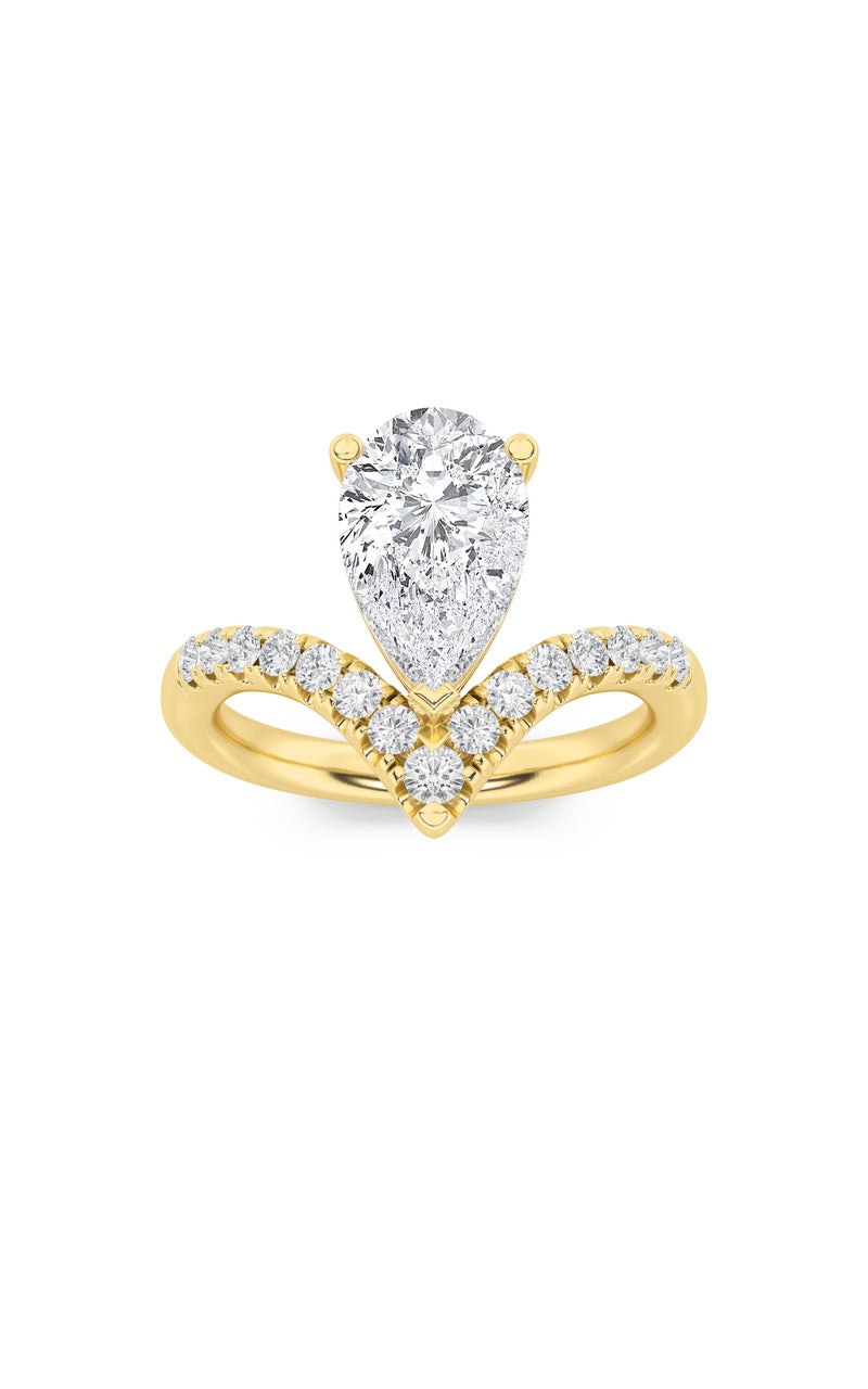 2CTW Pear Shaped Lab Grown Diamond (F/VS) Accented Solitaire Fancy Engagement Ring in 14K Gold