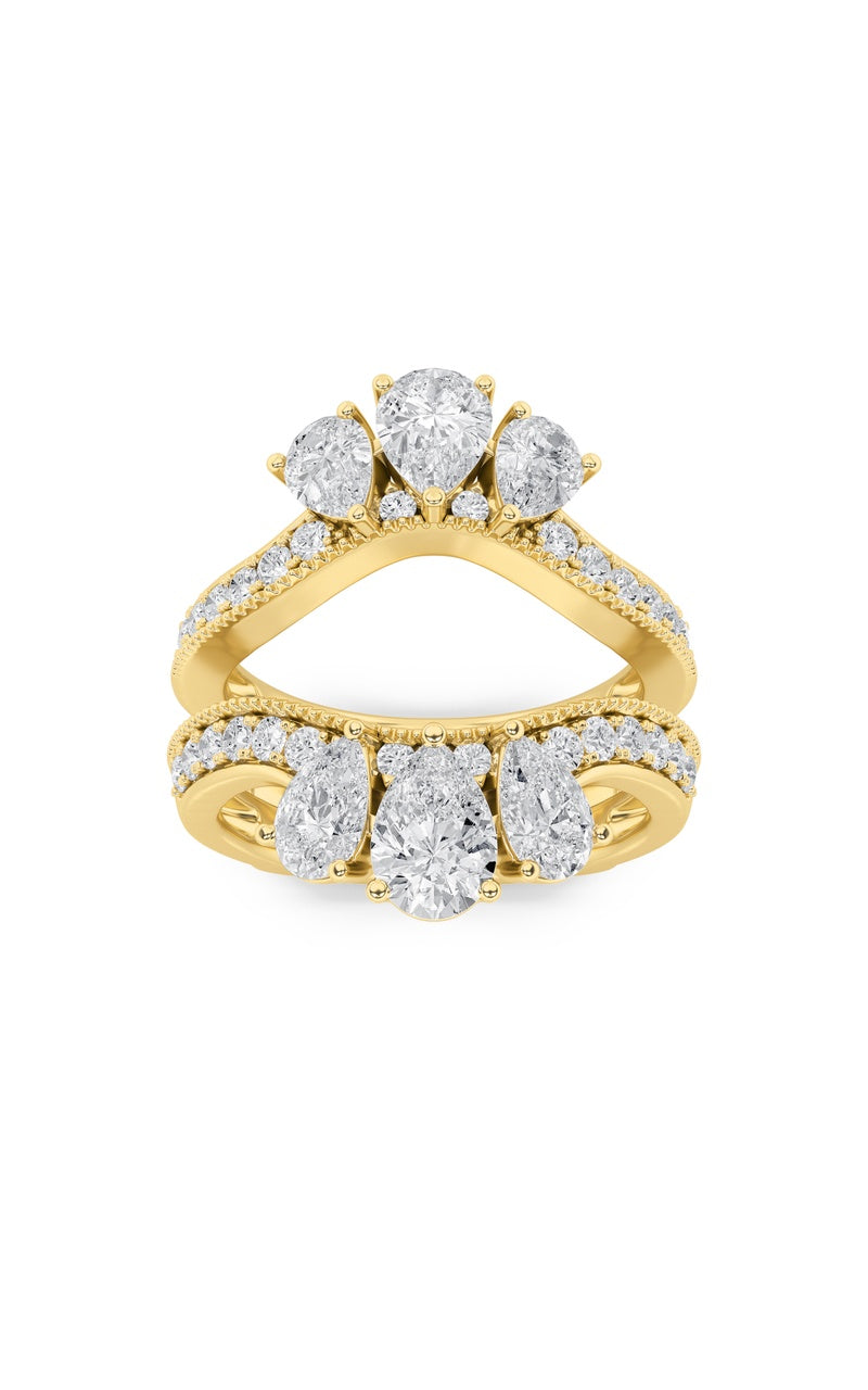 2CTW Pear Shaped Lab Grown Diamond (F/VS) Insert Jacket Ring in 14K Gold