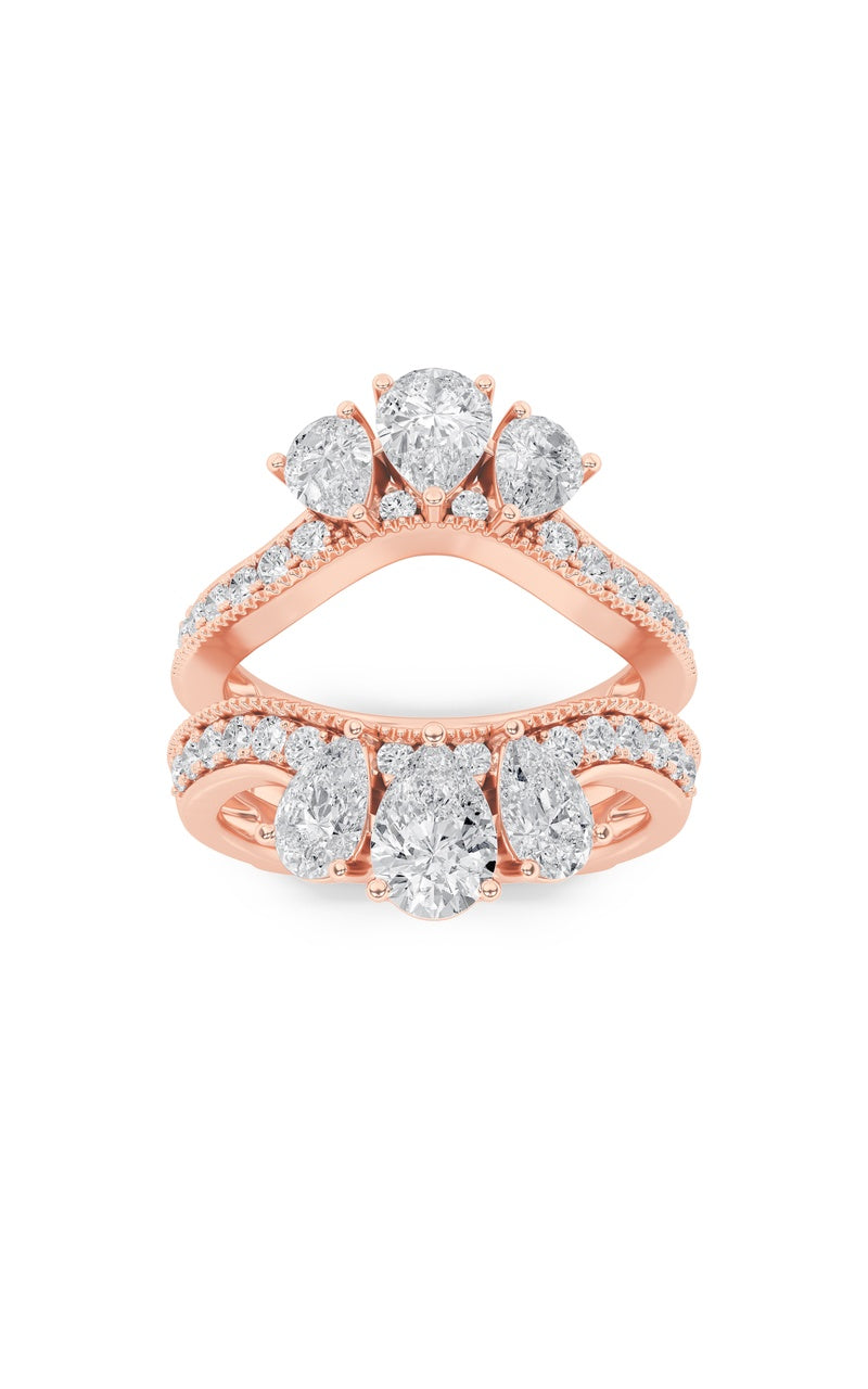 2CTW Pear Shaped Lab Grown Diamond (F/VS) Insert Jacket Ring in 14K Gold