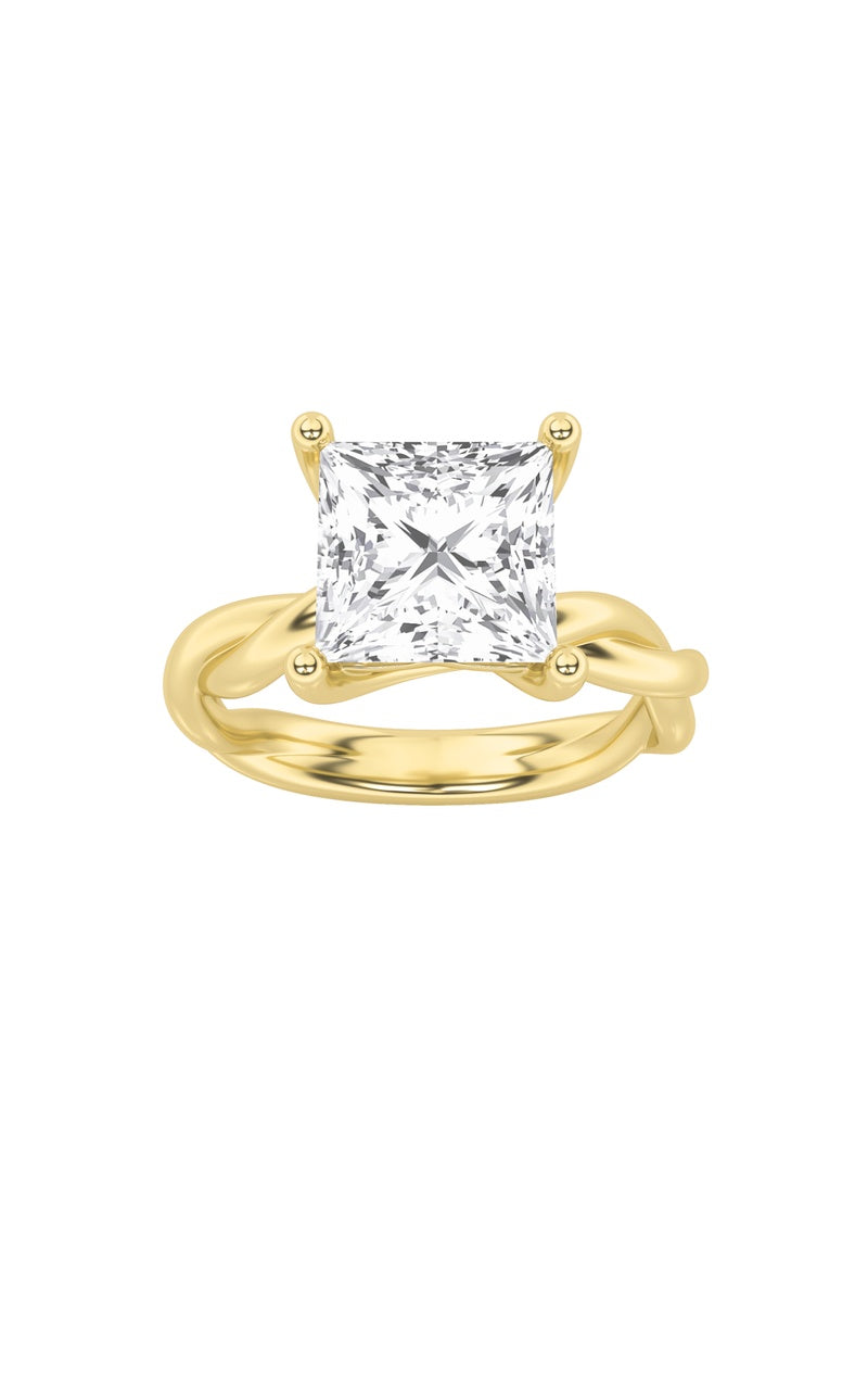 1CTW Princess Shaped Lab Grown Diamond (F/VS) Twisted Shank Solitaire Engagement Ring in 14K Gold