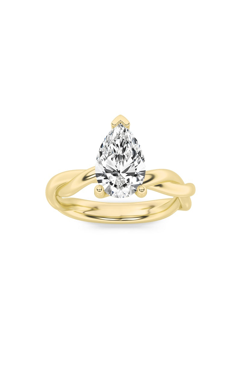 2CTW Pear Shaped Lab Grown Diamond (F/VS) Twisted Shank Solitaire Engagement Ring in 14K Gold