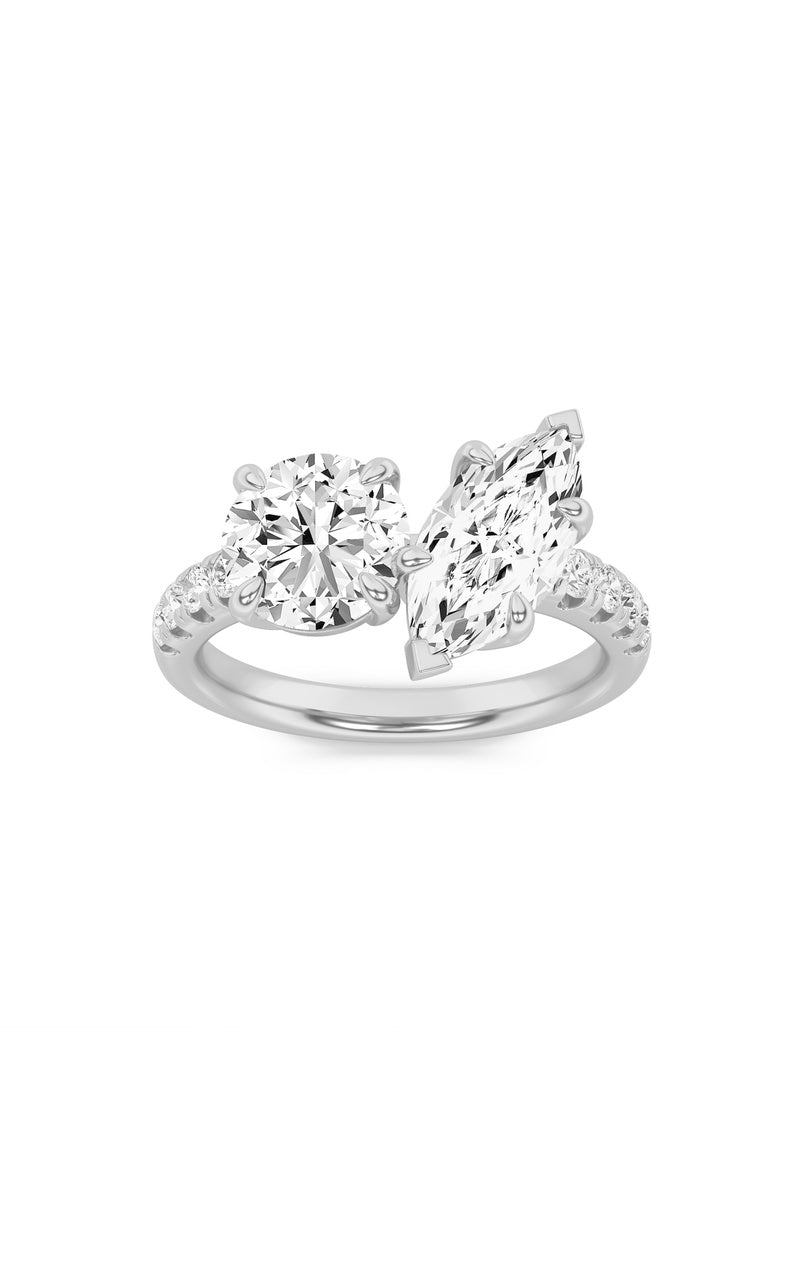 3CTW Round Shaped Lab Grown Diamond (F/VS) Toi et Moi Engagement Ring in 14K Gold