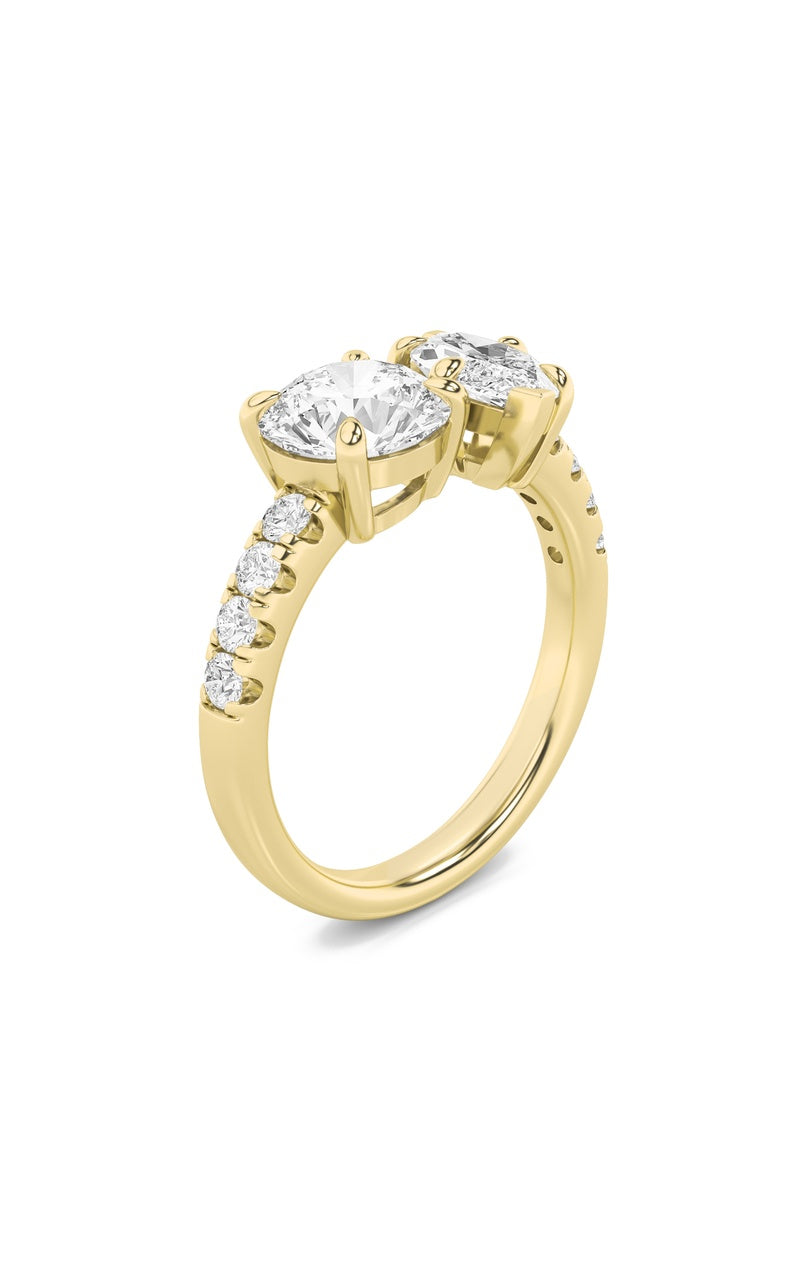 3CTW Round Shaped Lab Grown Diamond (F/VS) Toi et Moi Engagement Ring in 14K Gold