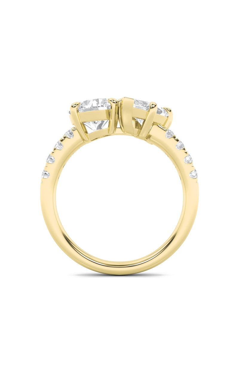 3CTW Round Shaped Lab Grown Diamond (F/VS) Toi et Moi Engagement Ring in 14K Gold