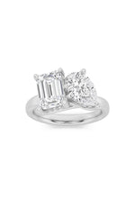 Load image into Gallery viewer, 3CTW Emerald Shaped Lab Grown Diamond (F/VS) Toi et Moi Engagement Ring in 14K Gold

