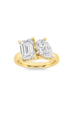 Load image into Gallery viewer, 3CTW Emerald Shaped Lab Grown Diamond (F/VS) Toi et Moi Engagement Ring in 14K Gold
