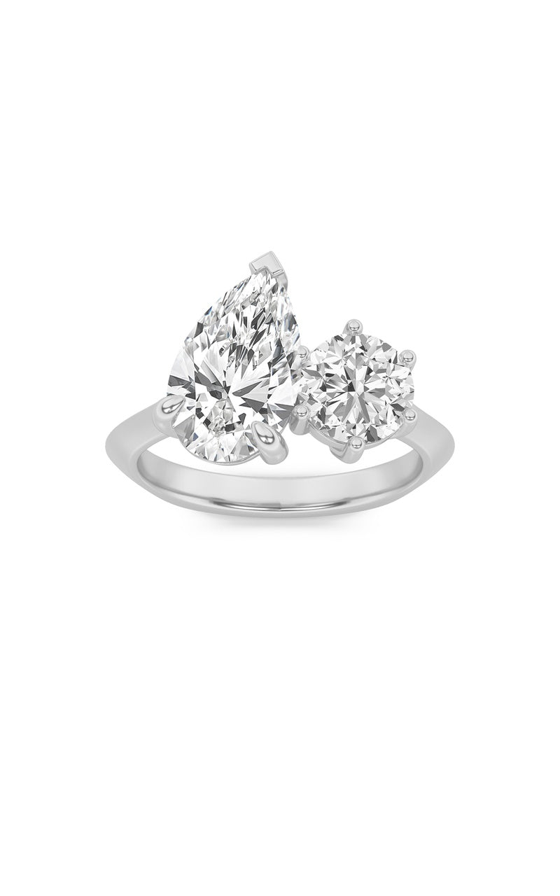 3CTW Pear Shaped Lab Grown Diamond (F/VS) Toi et Moi Engagement Ring in 14K Gold