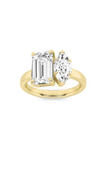 Load image into Gallery viewer, 3CTW Emerald Shaped Lab Grown Diamond (F/VS) Toi et Moi Engagement Ring in 14K Gold
